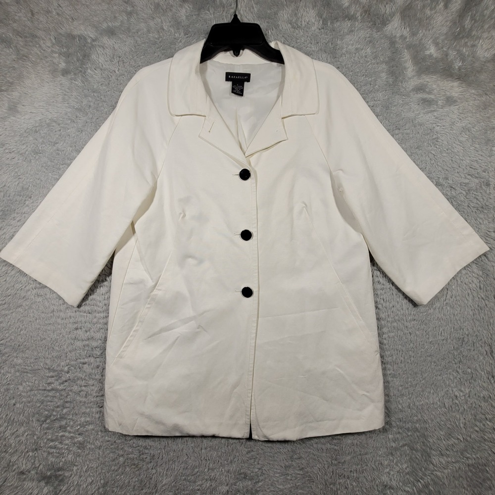 Rafaella Womens White 3/4 Sleeve Button Front Blazer Jacket Size L